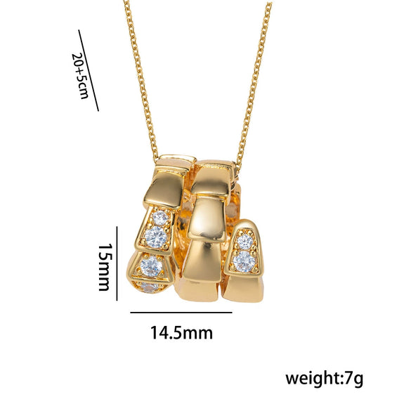Wholesale Luxury 18K Gold Plated Snake Shape Diamond O Word Chain Necklace And Earrings Set For Women Made Of Environmentally Friendly Copper