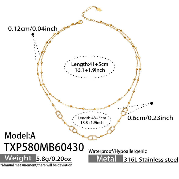 Wholesale Luxury 18K Goldplated Stainless Steel Doublelayer Tassel Design Full Diamond Bracelet And Necklace Set For Women