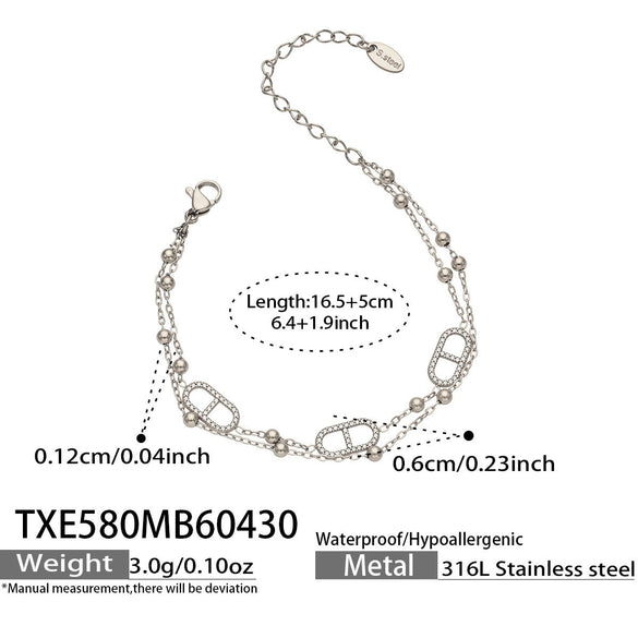 Wholesale Luxury 18K Goldplated Stainless Steel Doublelayer Tassel Design Full Diamond Bracelet And Necklace Set For Women