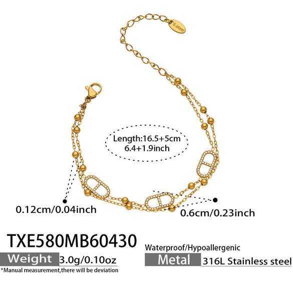 Wholesale Luxury 18K Goldplated Stainless Steel Doublelayer Tassel Design Full Diamond Bracelet And Necklace Set For Women