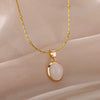 Wholesale Luxury Oval Titanium Steel Necklace With Cat's Eye Pendant Electroplated For Women
