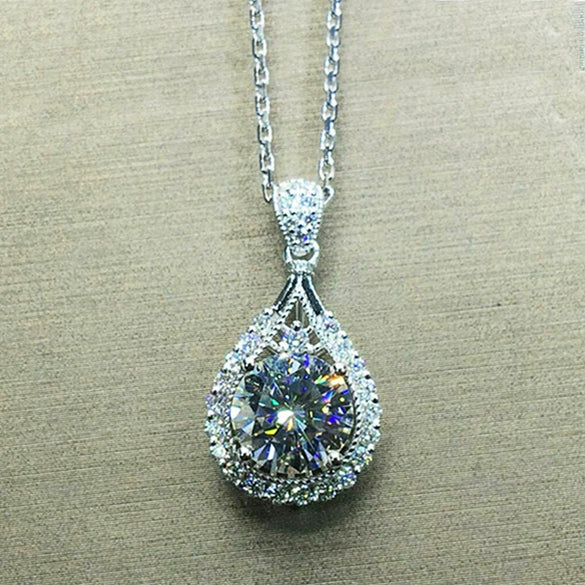 Wholesale Luxury Pearshaped Water Drop Pendant Necklace Mixed Gem Inlay Copper Ochain