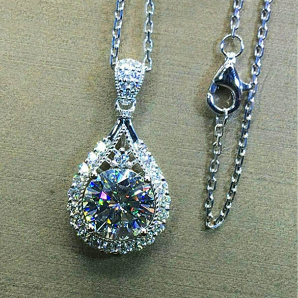 Wholesale Luxury Pearshaped Water Drop Pendant Necklace Mixed Gem Inlay Copper Ochain