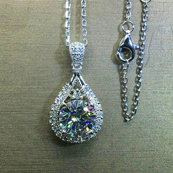 Wholesale Luxury Pearshaped Water Drop Pendant Necklace Mixed Gem Inlay Copper Ochain