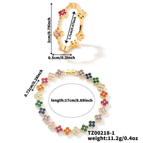 Wholesale Luxury Retro Micro Inlaid Zircon Jewelry Suit For Women Copper Bracelet Ring With Round Pattern