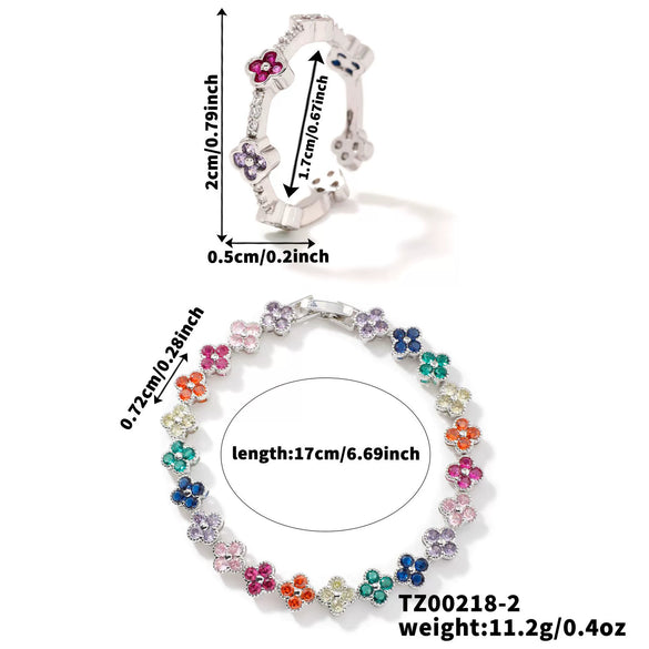 Wholesale Luxury Retro Micro Inlaid Zircon Jewelry Suit For Women Copper Bracelet Ring With Round Pattern