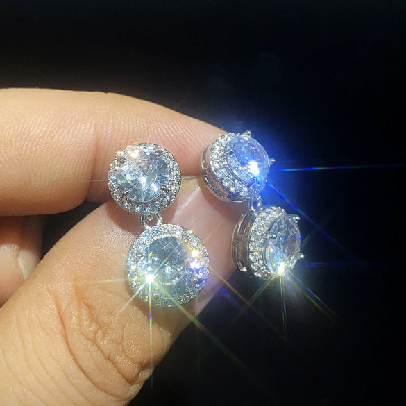 Wholesale Luxury Round Lady Earrings Copper With Zircon And Geometric Design