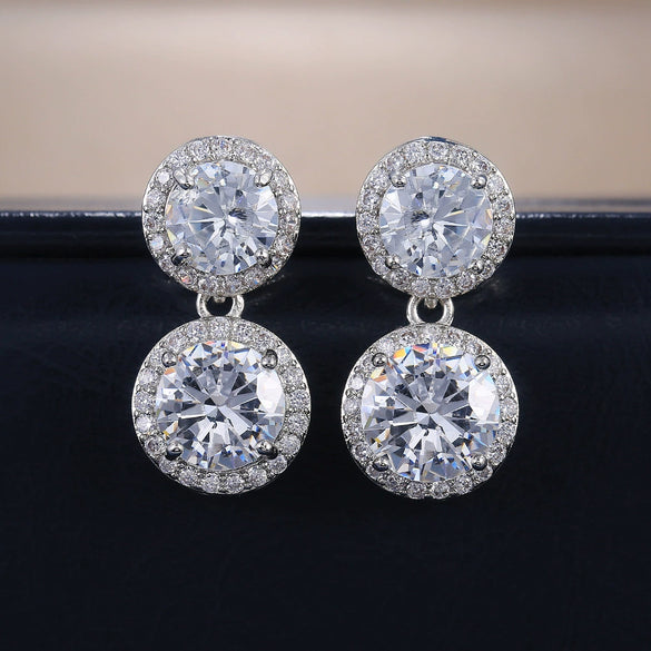 Wholesale Luxury Round Lady Earrings Copper With Zircon And Geometric Design