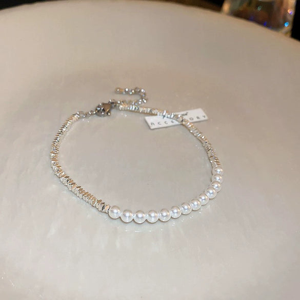 Wholesale Luxury Silver Bracelet With Imitation Pearls And Geometric Zirconia For Women