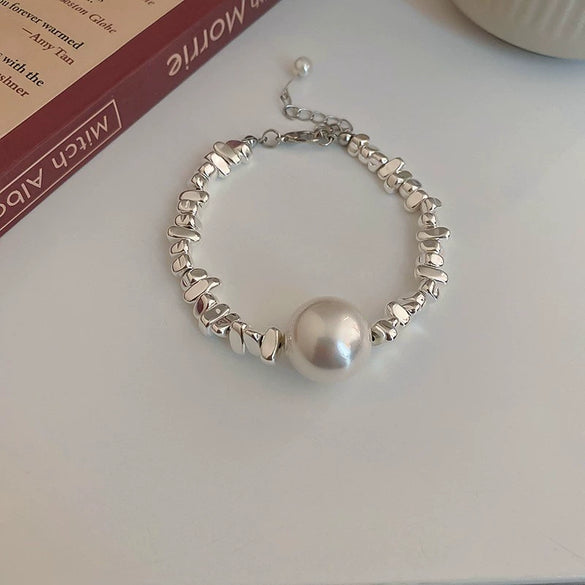 Wholesale Luxury Silver Bracelet With Imitation Pearls And Geometric Zirconia For Women