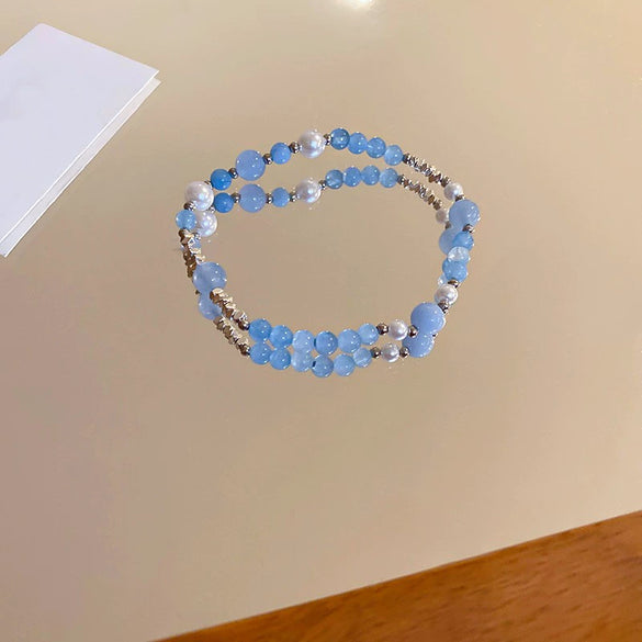 Wholesale Luxury Silver Bracelet With Imitation Pearls And Geometric Zirconia For Women