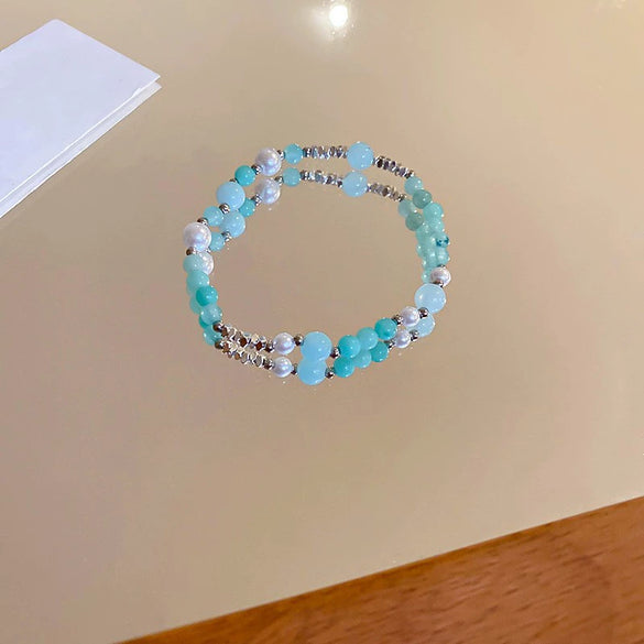 Wholesale Luxury Silver Bracelet With Imitation Pearls And Geometric Zirconia For Women