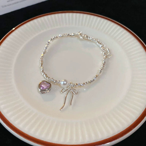 Wholesale Luxury Silver Bracelet With Imitation Pearls And Geometric Zirconia For Women