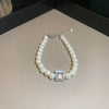 Wholesale Luxury Silver Bracelet With Imitation Pearls And Geometric Zirconia For Women