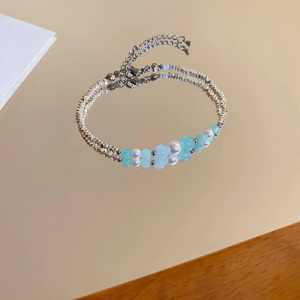 Wholesale Luxury Silver Bracelet With Imitation Pearls And Geometric Zirconia For Women