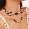 Wholesale Luxury Style Black Agate And White Shell Beaded 316L Stainless Steel Clavicle Chain Necklace With Geometric Pattern And Electroplating