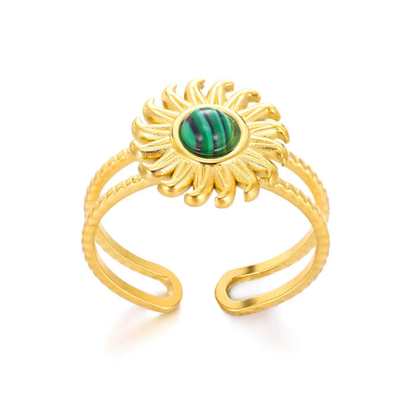 Wholesale Luxury Turquoise Natural Stone Ring In Titanium Steel With Electroplating French Retro Style Unisex