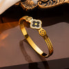 Wholesale Luxury White Shellfish Fourleaf Clover Hollow Titanium Steel Electroplated Bracelet