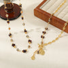 Wholesale Maillard Retro Autumn And Winter Natural Garnet Crystal Beaded Handmade Geometric Necklace With Copper And Woolen Chain
