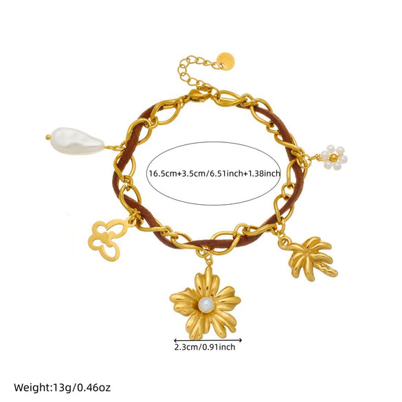 Wholesale Maillard Style Gold Electroplated Hollow Butterfly Flower Coconut Tree Pendant Stainless Steel Bracelet For Women
