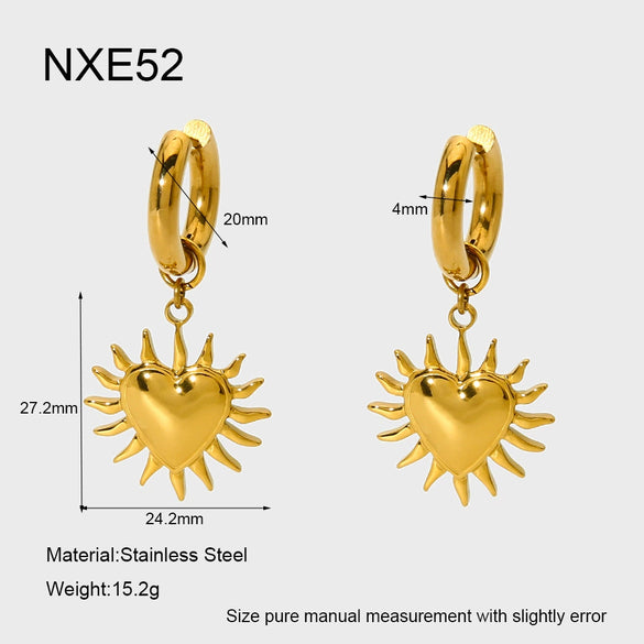 Wholesale Maillard Style Gold Plated Stainless Steel Heart Geometric Beaded Chain Pendant Necklace And Earrings Jewelry For Women