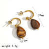 Wholesale Maillard Style Heart Shape Stainless Steel Plastic Resin Tiger Eye Stone Tassel Pvd Furnace Vacuum Real Gold Plated Earrings For Women