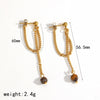 Wholesale Maillard Style Heart Shape Stainless Steel Plastic Resin Tiger Eye Stone Tassel Pvd Furnace Vacuum Real Gold Plated Earrings For Women