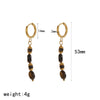 Wholesale Maillard Style Heart Shape Stainless Steel Plastic Resin Tiger Eye Stone Tassel Pvd Furnace Vacuum Real Gold Plated Earrings For Women