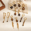 Wholesale Maillard Style Heart Shape Stainless Steel Plastic Resin Tiger Eye Stone Tassel Pvd Furnace Vacuum Real Gold Plated Earrings For Women