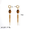 Wholesale Maillard Style Heart Shape Stainless Steel Plastic Resin Tiger Eye Stone Tassel Pvd Furnace Vacuum Real Gold Plated Earrings For Women