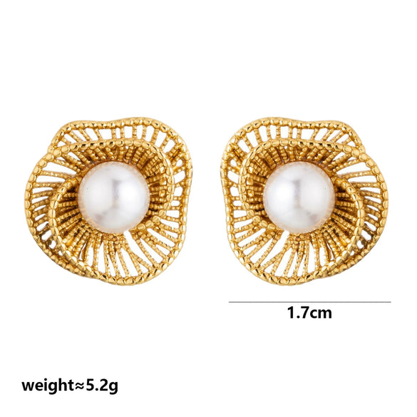 Wholesale Maillard Style Stainless Steel Electroplated Real Gold Plated Flower Letter Number Text Shaped Earrings For Unisex