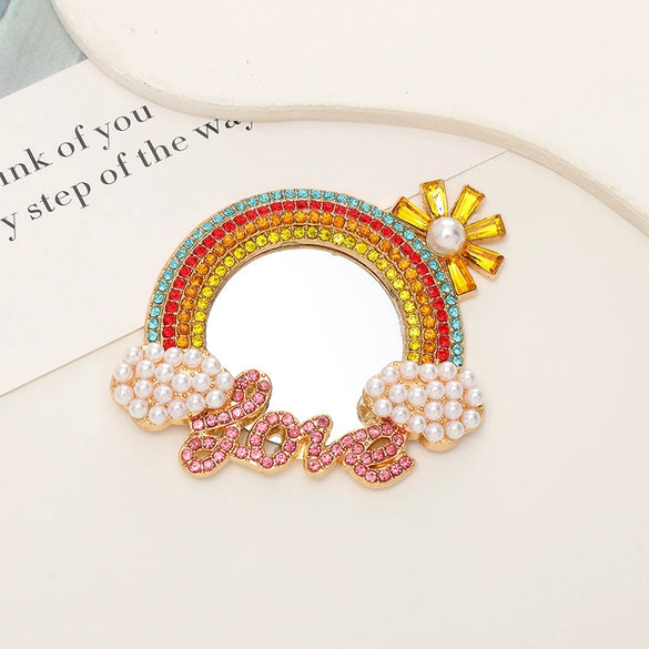 Wholesale Makeup Mirror Phone Case Jewelry Pearl Mirror Alloy Rainbow Diamondembedded Electroplating Accessories For Women