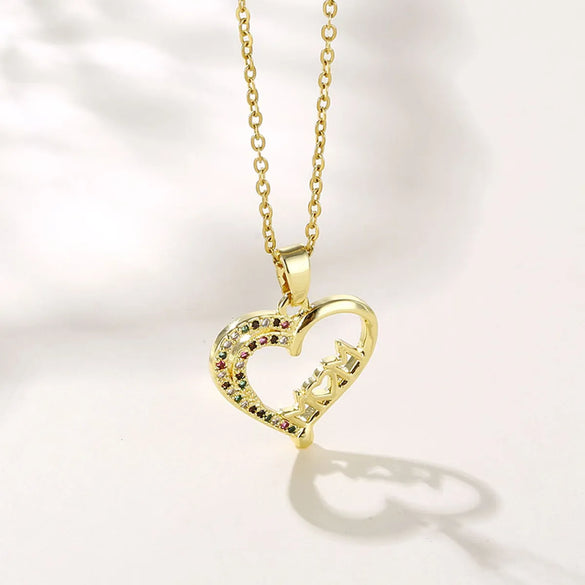 Wholesale Mama Modern Style Letter Heart Shape Stainless Steel Titanium Steel 18k Gold Plated Gold Plated Zircon Pendant Necklace