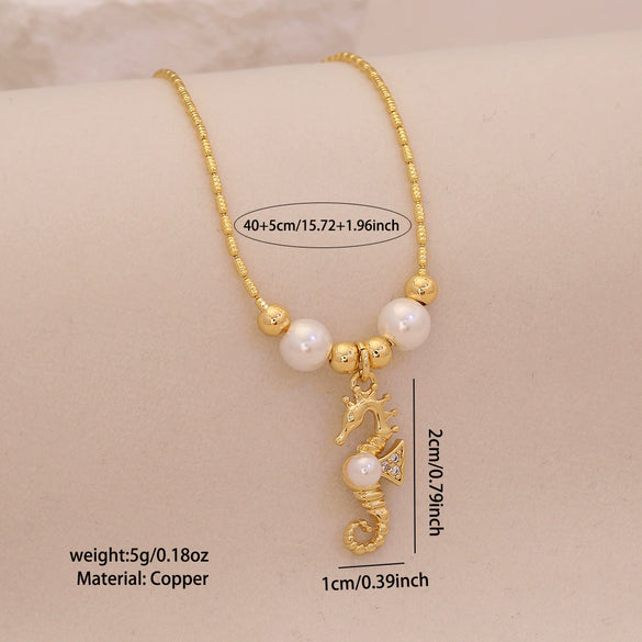 Wholesale Marine Animal Pendant Necklace With Imitation Pearl And Copper Material