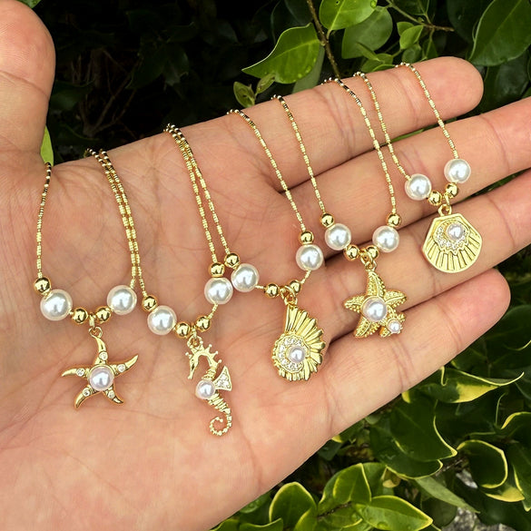 Wholesale Marine Animal Pendant Necklace With Imitation Pearl And Copper Material
