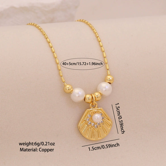 Wholesale Marine Animal Pendant Necklace With Imitation Pearl And Copper Material