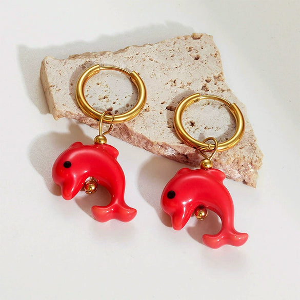 Wholesale Marine Earrings Stainless Steel Animal Shaped Niche Design Nonfading Earrings