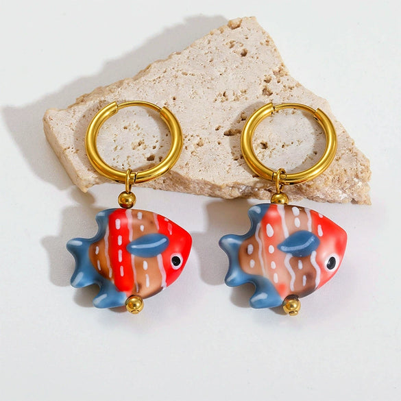 Wholesale Marine Earrings Stainless Steel Animal Shaped Niche Design Nonfading Earrings