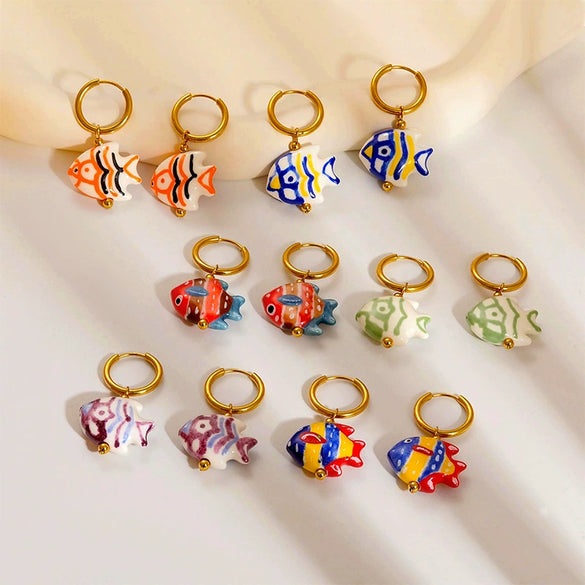Wholesale Marine Earrings Stainless Steel Animal Shaped Niche Design Nonfading Earrings