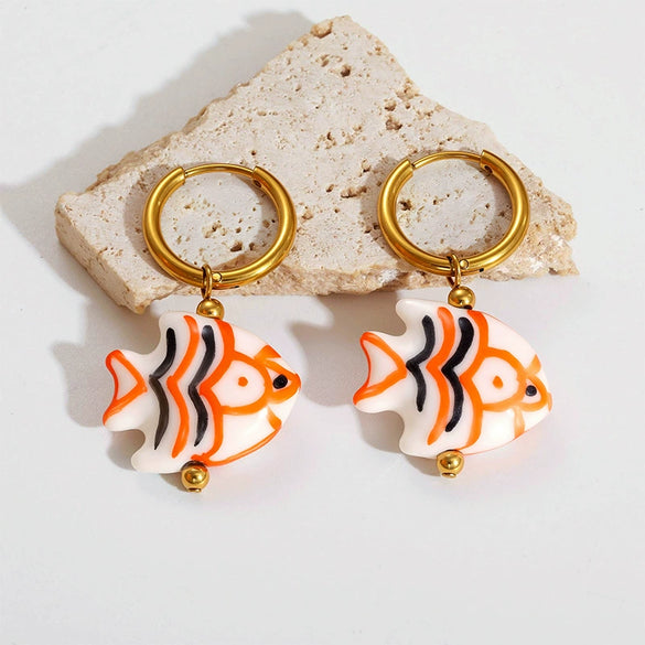 Wholesale Marine Earrings Stainless Steel Animal Shaped Niche Design Nonfading Earrings