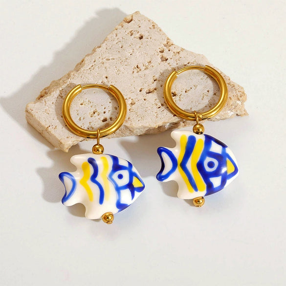 Wholesale Marine Earrings Stainless Steel Animal Shaped Niche Design Nonfading Earrings