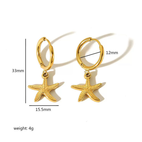 Wholesale Marine Element Animal Zodiac Stainless Steel 18K Gold Plated Starfish Earrings For Women