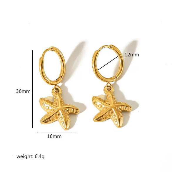 Wholesale Marine Element Animal Zodiac Stainless Steel 18K Gold Plated Starfish Earrings For Women