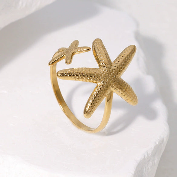 Wholesale Marine Elements Beach Starfish Stainless Steel Opening Ring With Electroplating For Women