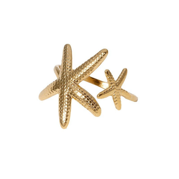 Wholesale Marine Elements Beach Starfish Stainless Steel Opening Ring With Electroplating For Women