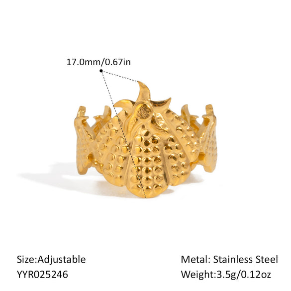 Wholesale Marine Elements High End Sense Stainless Steel Opening Ring With Star And Flower Pattern Pvd Vacuum Real Gold Electroplated Waterproof For Women
