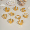 Wholesale Marine Elements High End Sense Stainless Steel Opening Ring With Star And Flower Pattern Pvd Vacuum Real Gold Electroplated Waterproof For Women