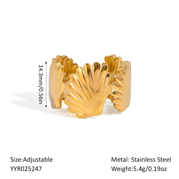 Wholesale Marine Elements High End Sense Stainless Steel Opening Ring With Star And Flower Pattern Pvd Vacuum Real Gold Electroplated Waterproof For Women