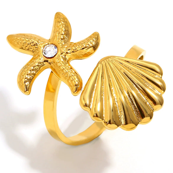 Wholesale Marine Holiday Style Stainless Steel Bracelet With Star Pattern And 18K Gold Plated Love Ring Fashion Ol For Women