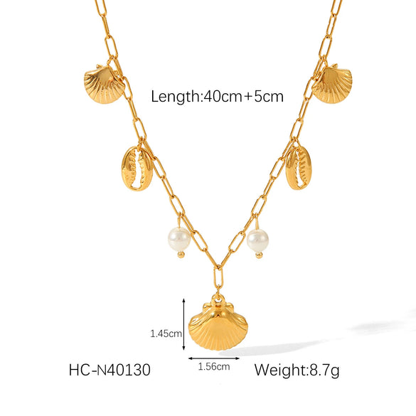 Wholesale Marine Life Pattern Stainless Steel And Titanium Steel Jewelry With Electroplating Conch Shell Necklace Bracelet Starfish Earrings